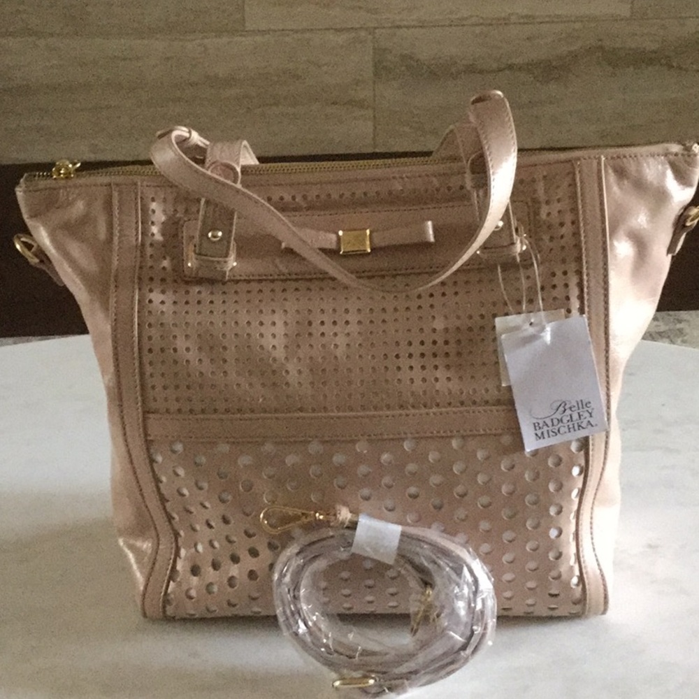 New-Badgley Mischa Belle Pink/Beige tote/handbag